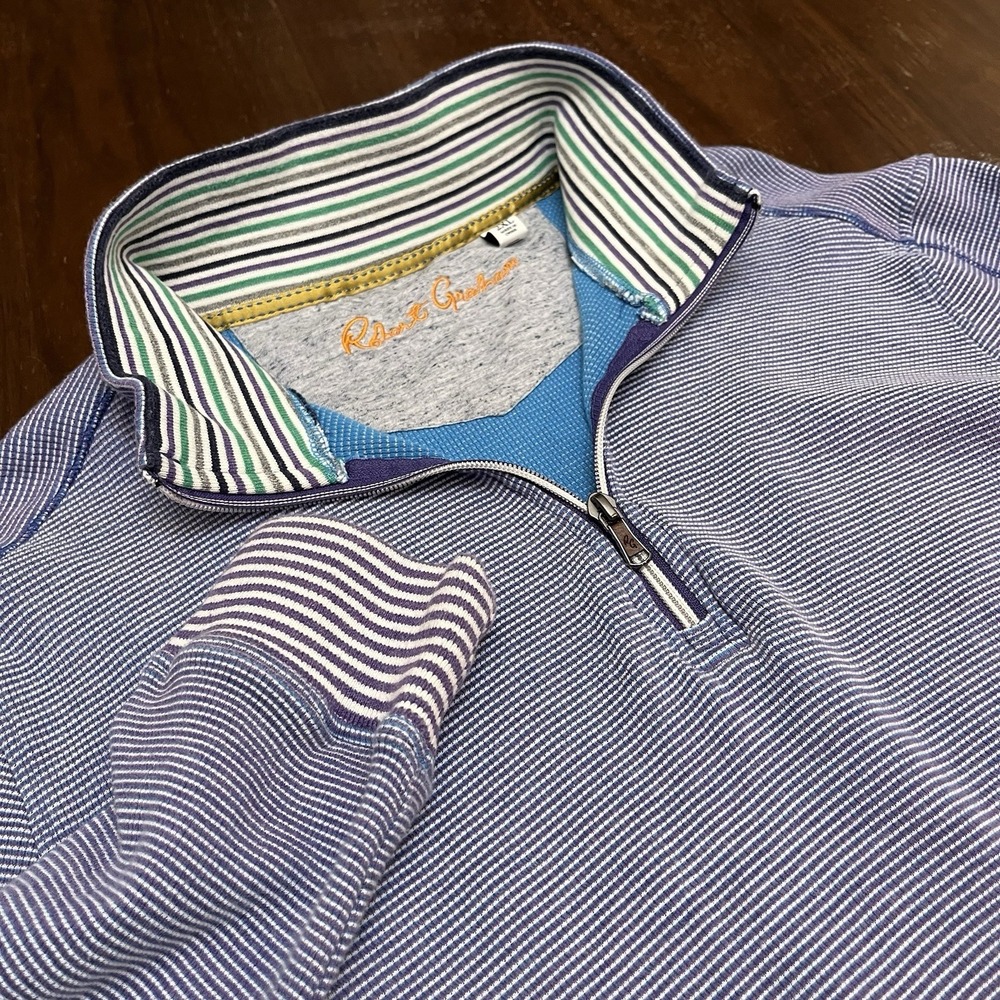 Robert Graham Mens 2XL Purple Indigo Cotton Quarter Zip Sweatshirt Luxury